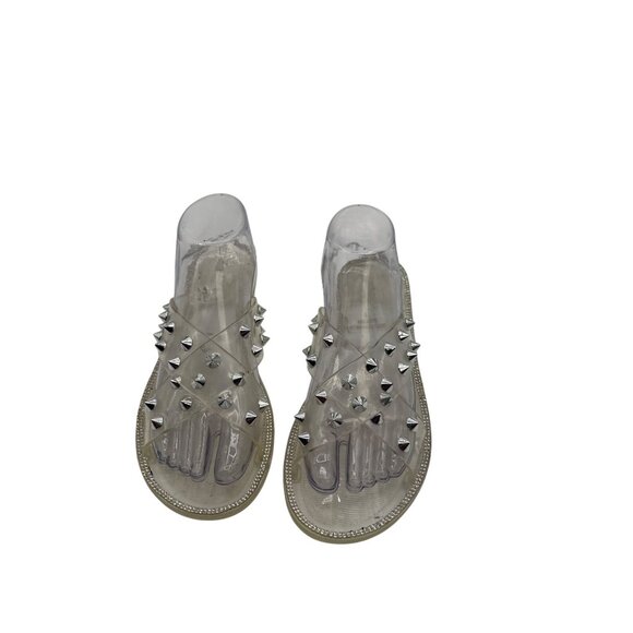 Wide Diva Lounge 8 Clear Jelly Slide Silver Studs Rhinestone Trim Footwear - Picture 7 of 9